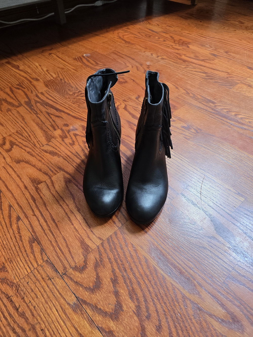 Sam Edelman Black Leather Fringe Ankle Boots